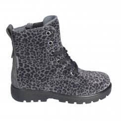 Anni | Grey Leopard Print | Waterproof | Girls Combat-Style Ankle Boot
