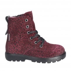 Anni | Merlot Leopard Print | Girls Zip/Lace Waterproof Ankle Boots