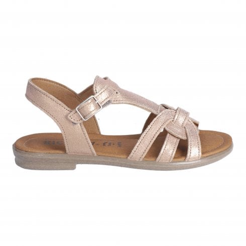 Ricosta Birte | Bronze Leather | Girls Riptape T-Bar Summer Sandals