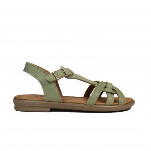 Ricosta Birte | Jade Green Leather | Girls Decorative Buckle T-Bar Sandals