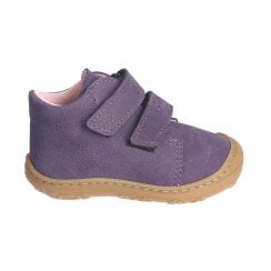 Chrisy | Purple Nubuck | Soft & Flexible Double Riptape Strap Pre-Walker Ankle Boots