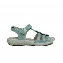 Cleo | Jade Green | Narrow Width | Girls Slim Fit Metallic Pretty T-Bar Sandals