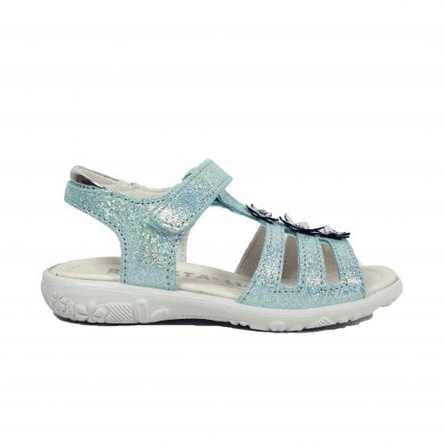 Ricosta Cleo | Jade Shimmering Nubuck | Girls Floral Rip Tape Sandals