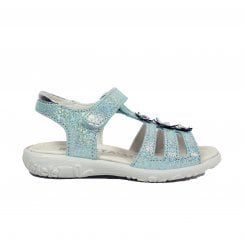 Cleo | Jade Shimmering Nubuck | Girls Floral Rip Tape Sandals