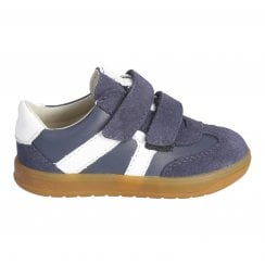 Dakota | Navy Leather/Suede | Boys Double Riptape Strap Everyday Shoes
