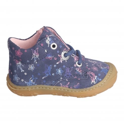 Ricosta Dots | Nautic Nubuck | Girls Fairy Print Adjustable Pre Walker Ankle Boots