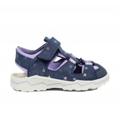 Gery | Nautic/Blueberry - Metallic Stars | Girls Navy Adjustable Sandal Shoes