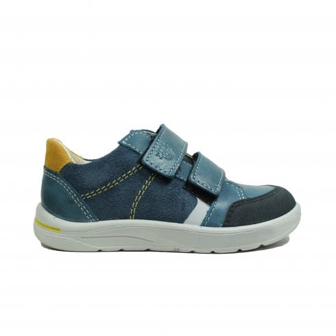 Ricosta Jamie | Blue Leather | Childrens Twin Riptape Straps Casual Shoes
