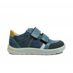 Jamie | Blue Leather | Childrens Twin Riptape Straps Casual Shoes