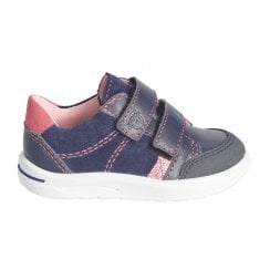 Jamie | Navy - Pink Detailing | Girls Flexible Rip Tape Shoes