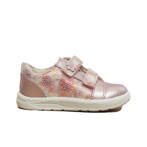 Ricosta Jasmine | Rose Metallic Leather | Girls Floral Print Riptape Casual Shoes