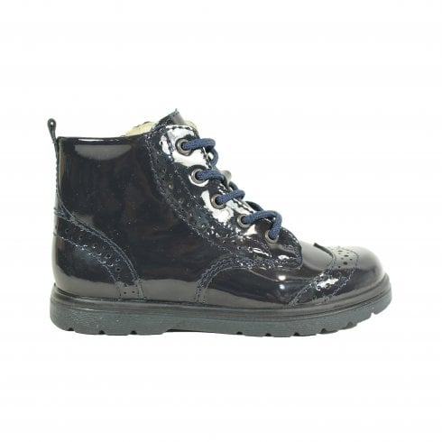 Ricosta Jemmy | Dark Navy Blue Patent | Zip-up Classic Brogue Ankle Boots
