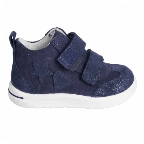 Ricosta Laila | Navy Suede | Childrens Twin Riptape Strap Waterproof Ankle Boots