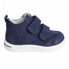 Laila | Navy Suede | Childrens Twin Riptape Strap Waterproof Ankle Boots