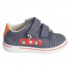 Luigi | Navy Nubuck | Boys Car Motif Adjustable Strap First Shoes