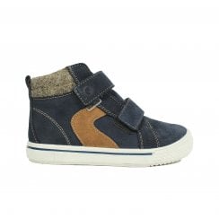 Mats | Nautic Navy Blue | 100% Waterproof | Boys Hi-Top Hook & Loop Ankle Boots