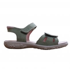 Mima | Green Nubuck - Strawberry Motif | Girls Summer Neutral Sandals