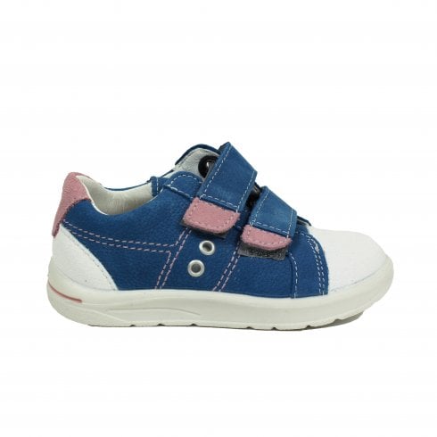 Ricosta Nippy | Blue/Rose Leather | Girls Double Strap Adjustable Trainer Shoes