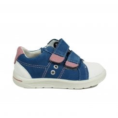 Nippy | Blue/Rose Leather | Girls Double Strap Adjustable Trainer Shoes