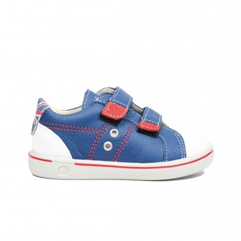 Ricosta Nippy | Enzian Blue Union Jack | Kids Leather Double Riptape Casual Shoes