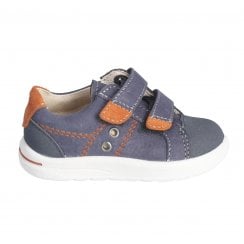 Nippy | Navy Nubuck | Boys Orange Trim Hook & Loop First Shoes