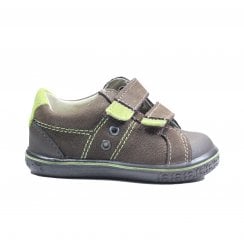 Nipy | Brown Leather - Green Flashes | Boys First Walking Shoes