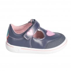Odile | Nautic Navy Leather | Little Girls Unicorn T-Bar Shoes