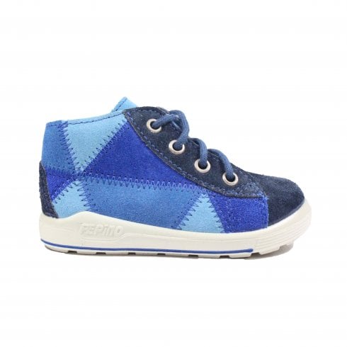 Ricosta Patch | Blue | Childrens Colourful Patchwork Lace-Up Boots