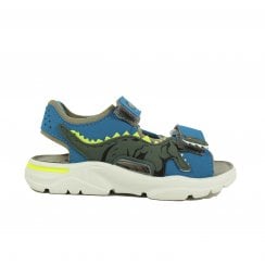 Raptor | Blue | Boys Dinosaur Double Riptape Sandals