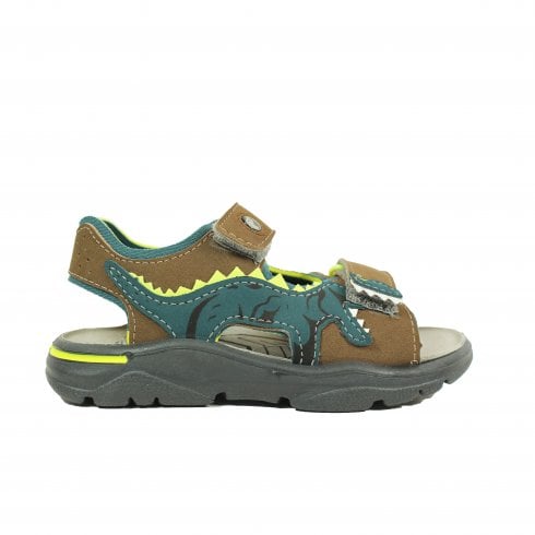 Ricosta Raptor | Brown - Dinosaur Print | Boys Walking Riptape Sandals