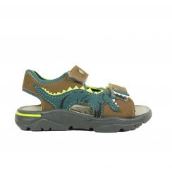Raptor | Brown - Dinosaur Print  | Boys Walking  Riptape Sandals