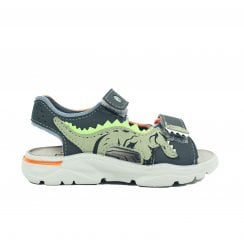 Raptor | Grey | Boys Dinosaur Design Adjustable Sandals