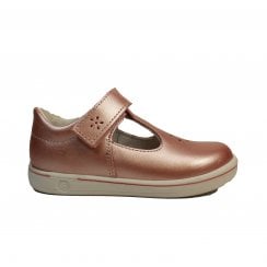 Winona | Rose Gold Leather | Girls Metallic Traditional T-Bar Riptape Shoes