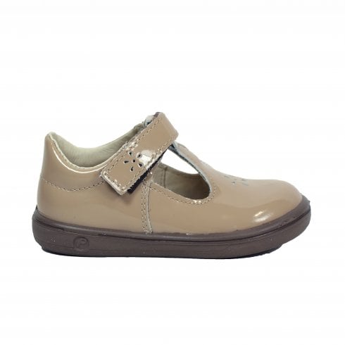 Ricosta Winona | Taupe Patent | Girls Neutral T-Bar Riptape Shoes