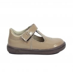 Winona | Taupe Patent | Girls Neutral T-Bar Riptape Shoes