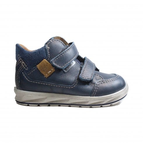 Ricosta Zach | Nautic Blue Leather | Boys Rip Tape Navy Waterproof Ankle Boots