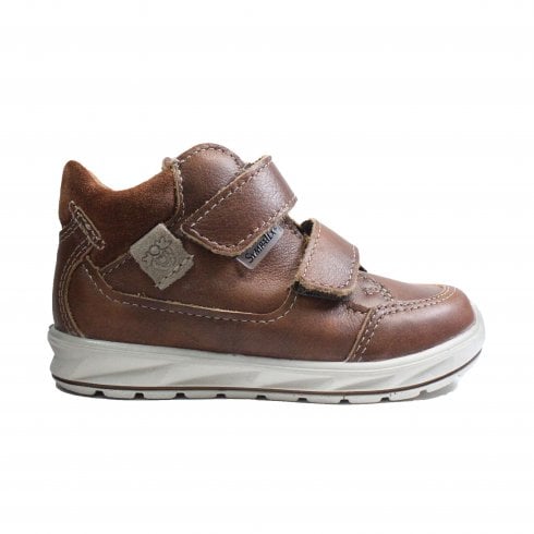 Ricosta Zach | Tan Brown Leather | Boys Rip Tape Ankle Boots | Waterproof