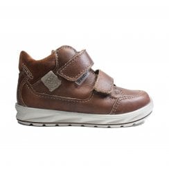 Zach | Tan Brown Leather | Boys Rip Tape Ankle Boots | Waterproof